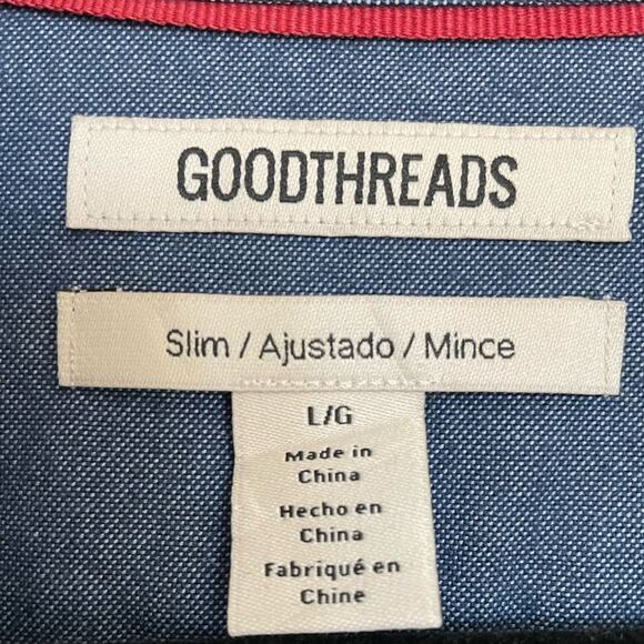 Goodthreads 100% Blue Cotton Long Sleeve Button Down Shirt Slim Large - Picture 3 of 7